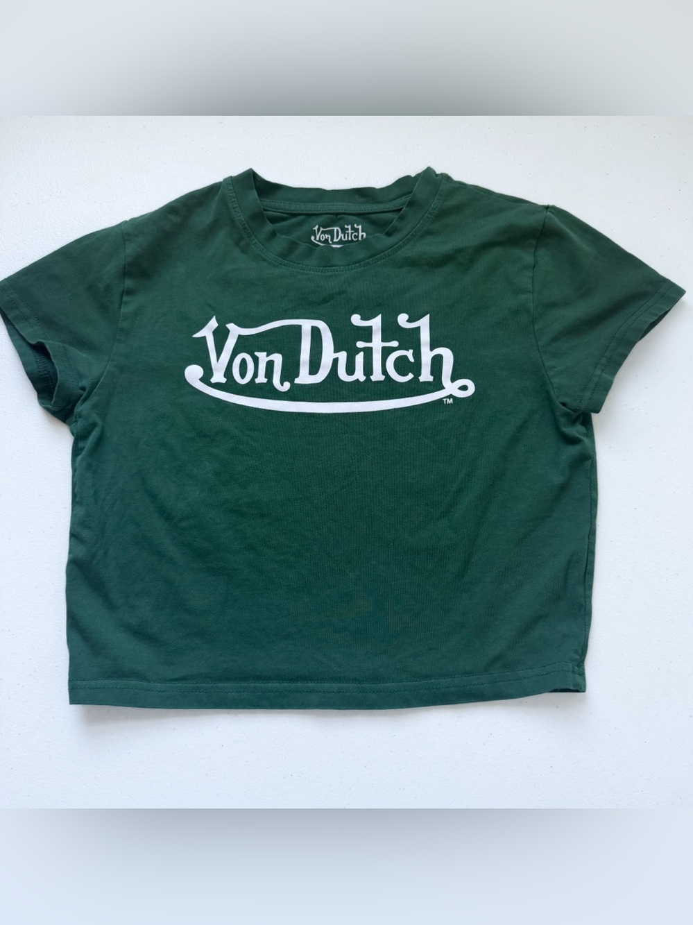 Von Dutch OG Baby Tee - Hunter GreenWhite LettersSize Small Cropped